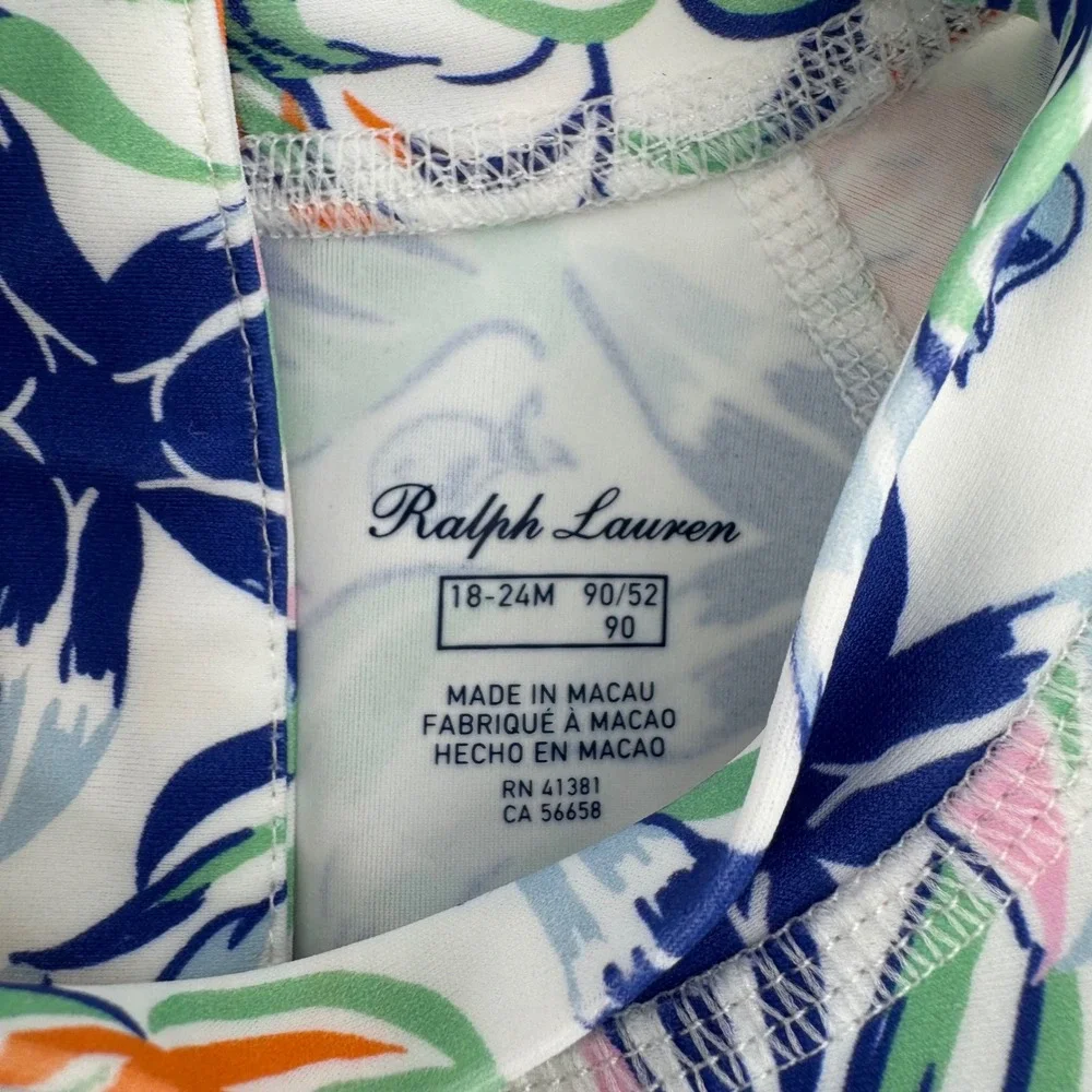 Ralph Lauren Baby Girls One-Piece Rashguard Swimsuit 18-24M‎ NWT Tropical Print